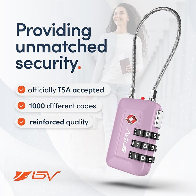 TSA Accepted Luggage Travel Lock, Set-Your-Own Combination Lock for School Gym Locker, Luggage Suitcase Baggage Locks, Filing Cabinets, Toolbox, Case (Purple, 2 Pack)