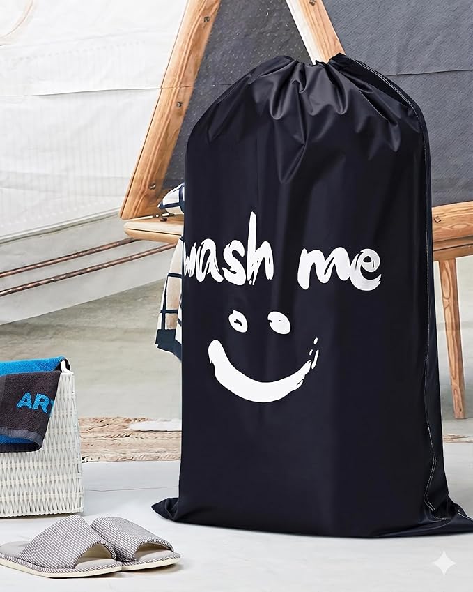 HOMEST XL Wash Me Travel Laundry Bag, Dirty Clothes Organizer, Large Enough to Hold 4 Loads of Garments, Easy Fit a Hamper or Clothing Basket, Black