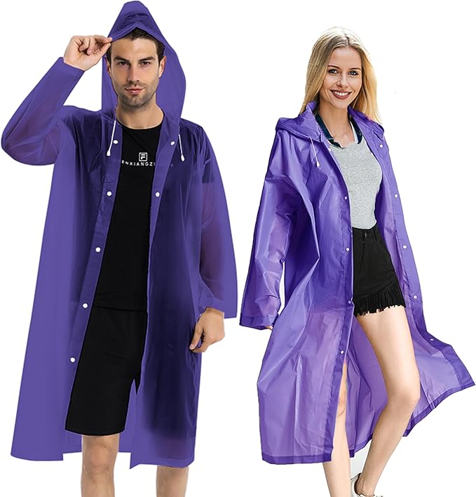 COOY Rain Coats (2 Pack) - Reusable EVA Rain Ponchos For Adults Rain Jackets Raincoats For Men Women