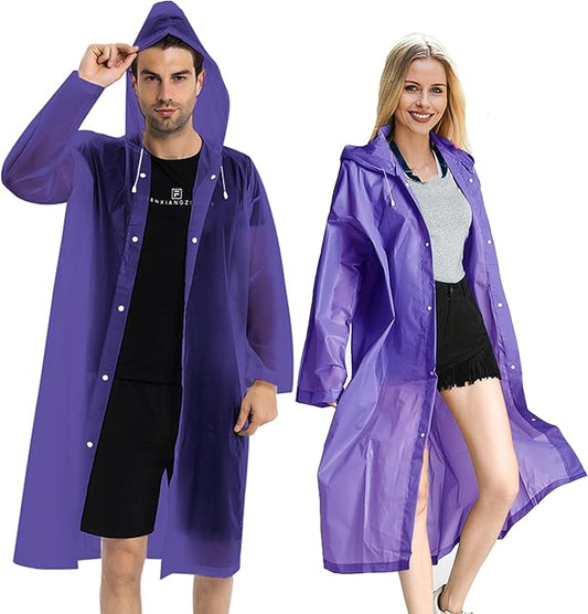 COOY Rain Coats (2 Pack) - Reusable EVA Rain Ponchos For Adults Rain Jackets Raincoats For Men Women