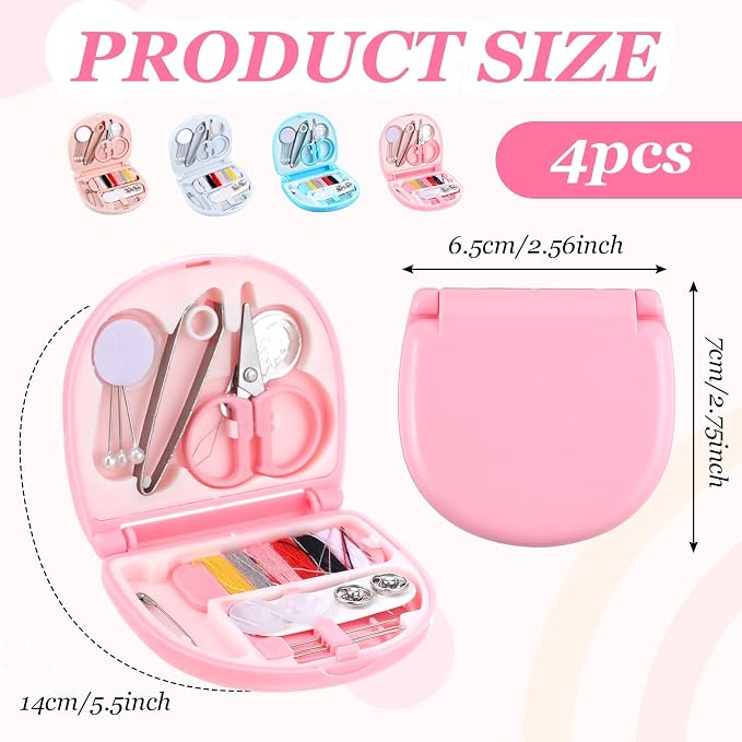 LIQWEI 4 Sets Sewing Kit, Mini Travel Sewing Set, Sewings Kits for Adults Portable Sewings Machine DIY Supplies, Emergency Sew Tool Kit for Beginner Traveler Hotel