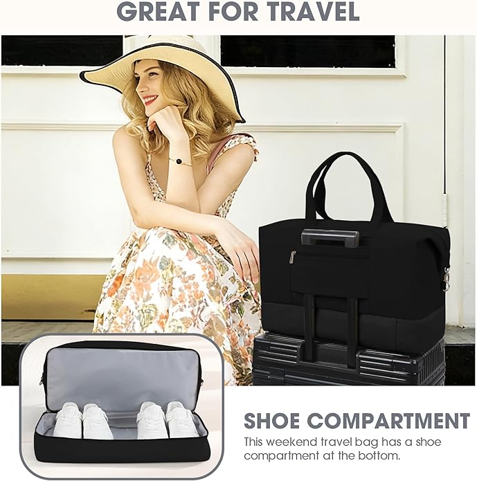 Women's Weekender bag Travel Duffel Bag with Shoe Compartment 21-inch Airline-Approved Carry-On, 2-Piece Overnight Bag Set Personal Item Luggage