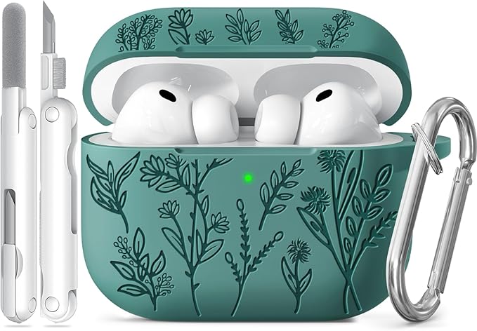 Ekoonpft for Airpods Pro 3 Case, Flower Engraved Cases for Apple AirPods Pro 3rd Generation 2025, Soft Silicone Cover for Women Girly with Cleaning Kit & Keychain, Anti-Scratch, Shockproof