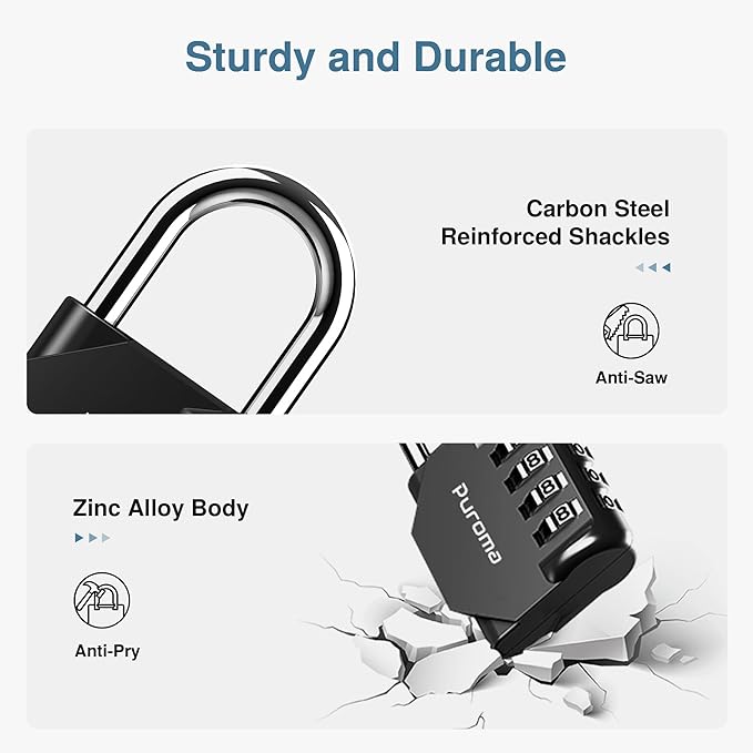 Puroma 2 Pack Combination Lock 4 Digit Padlock for School Gym Locker, Sports Locker, Fence, Toolbox, Case, Hasp Storage (Black & Code Window)