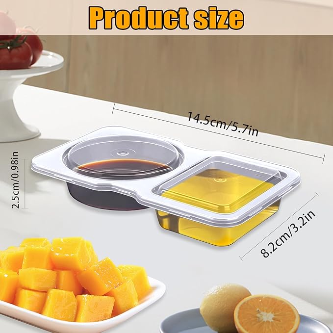 20 Pack Reusable Snack Containers with Lids - Double Compartment Condiment Snack Pack Containers with 20 Forks, Microwave Safe Portion Control Containers for Meal Prep, Take-out, Party & Travel