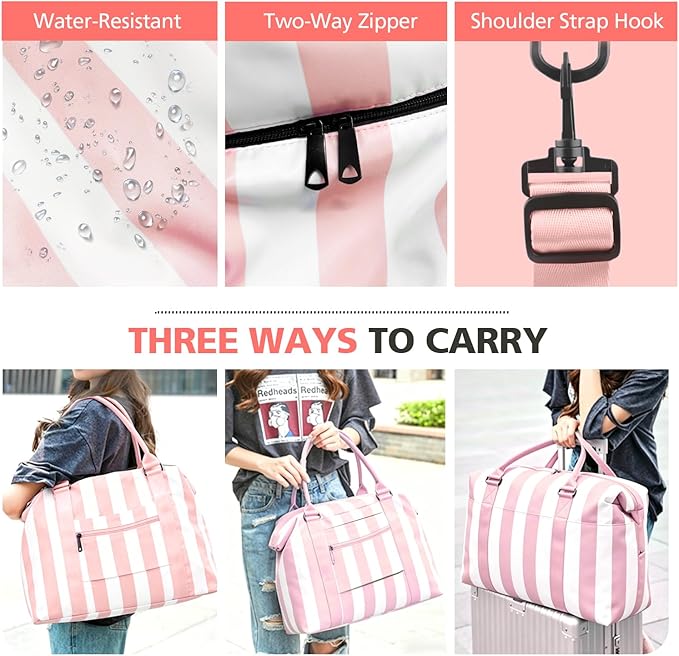 TOPBAG Travel Duffle Bag, Waterproof Weekender Carry On Tote Bags for Women, Sport Gym Bag for Men, Hospital Bag for Labor and Delivery, Overnight Luggage Bag with Trolley Sleeve Coral Pink