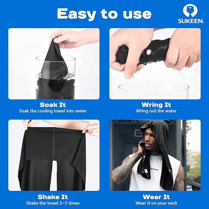 Sukeen Cooling Hoodie Towel for Men, Cooling Towels for Neck and Face, Cools When Wet Cooling Neck Wraps, Sport Workout Camping Cycling Cool Towel for Hot Weather