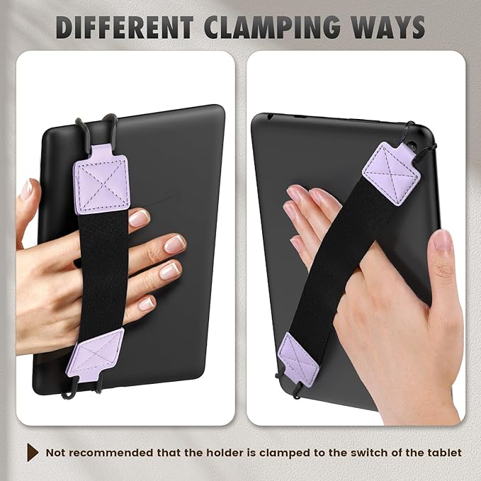MoKo Security Hand-Strap for 9-11 Inch Tablet, iPad/IP-ad Pro/iPad Air/Kindle Fire HD/Samsung, High-Elasticity Versatile Hand Strap Lightweight Finger Grip Holder, Black Belt, Taro Purple