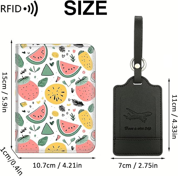Passport Wallet, Passport Holder with RFID Blocking and Luggage Tag, Waterproof PU Leather Travel Documents Organizer Case, Passport Covers with Card Slot for Women & Men, Watermelon Fruit Pattern