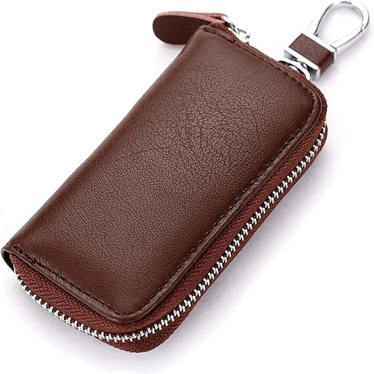 Genuine Leather Key Holder Bag with 2 Card Slot & 6 Hooks & 1 Access Card,Key Case Car Key Holder Wallet for Men Women
