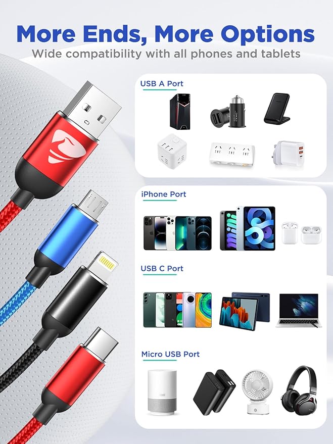 Short Multi Charging Cable, 1FT 2Pack Fast Multiple USB Cable 3 in 1 Charging Cable Universal Multi Charging Cord with IP, Type-C, Micro USB Connectors for Cell Phone Tablets,Samsung and More