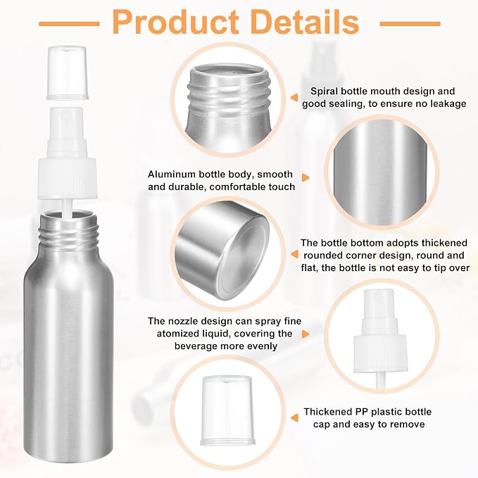 HARFINGTON 3pcs Aluminum Fine Mist Spray Bottles 80ml/2.7oz Metal Small Liquid Alcohol Refillable Travel Container with White Plastic Nozzle Cap for Perfume Skincare Cosmetic Storage Bottle