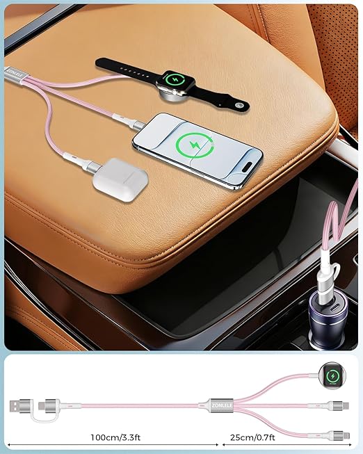 Pink Travel Essentials for Apple Watch Charger,Multi Charging Cable for iPhone 17,iWatch Charger USB C Cord,Car Cruise RV Camping Essentials 2026 for iWatch Ultra/11&iPhone 16/15, Xbox One Cables