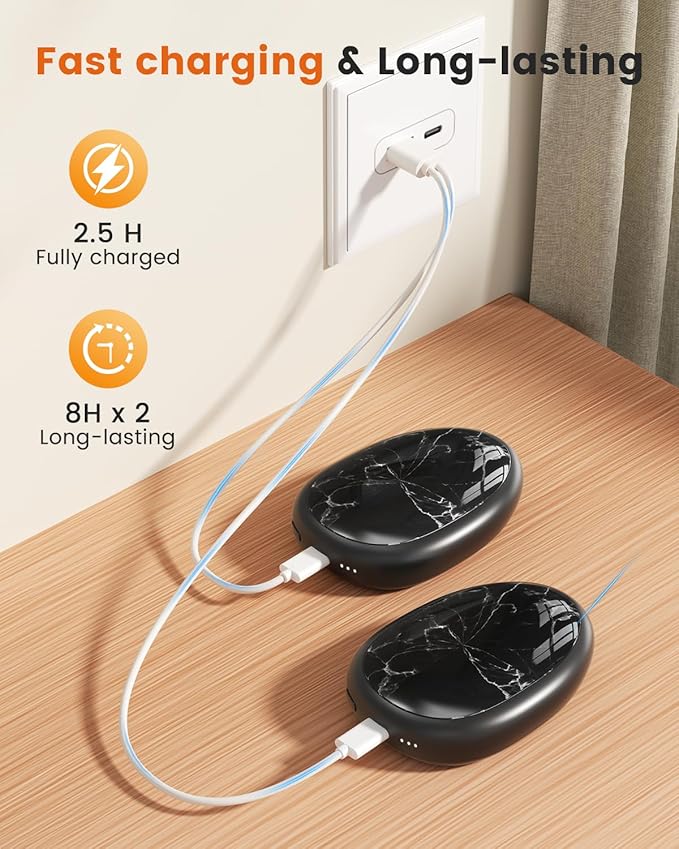 Hand Warmers Rechargeable 2 Pack, AI Temperature Control Electric Handwarmers, Stone Shape Portable Pocket Heater, Great Gift for Christmas Hunting, Golf, Camping Black