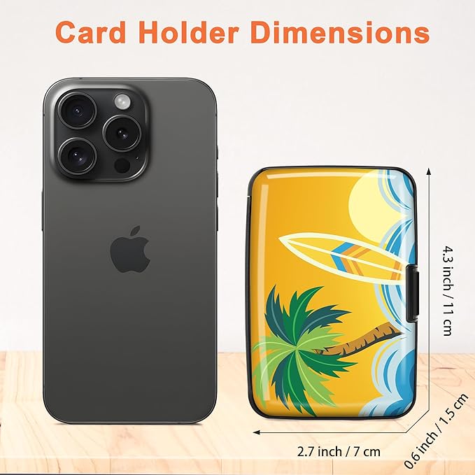 Mayski 2 Pack Credit Card Holder for Women, RFID Blocking, Tropical Surfing Aluminum Alloy Hard Case, Small Mini Business Metal Wallet for Men