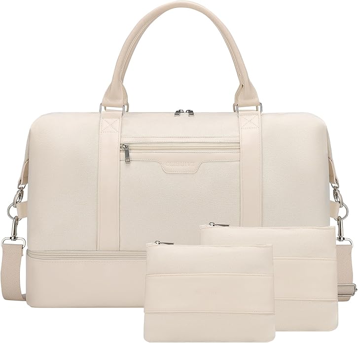 Women's Weekender bag Travel Duffel Bag with Shoe Compartment 21-inch Airline-Approved Carry-On, 2-Piece Overnight Bag Set Personal Item Luggage