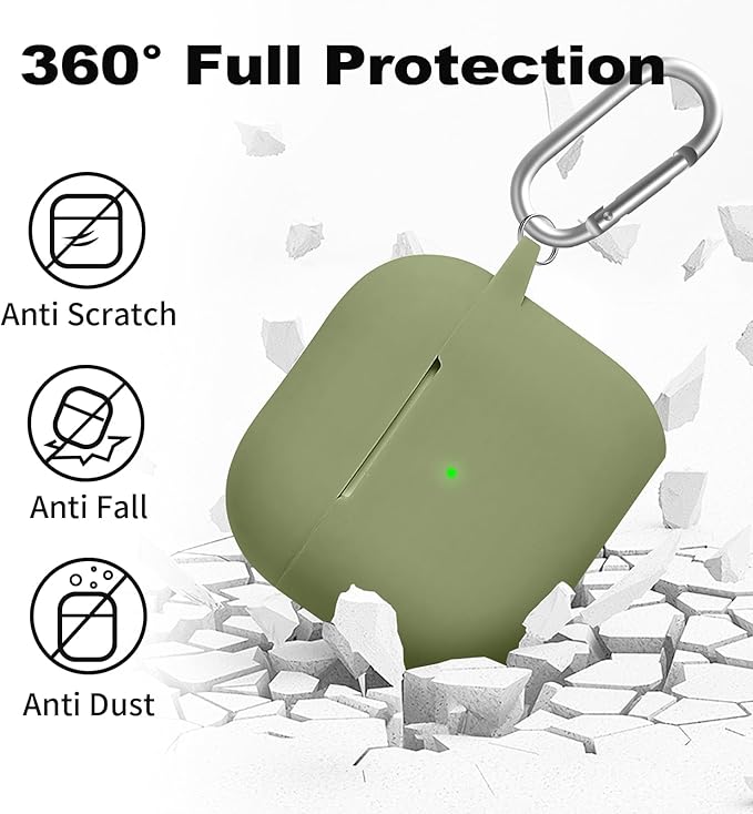 for Airpods 4th Case Cover,Come with Cleaner Kit,Soft Skin Silicone Case Cover with Keychain,Full Protective Case for Men and Women,Compatible with AirPods 4th Generation Case,Army Green