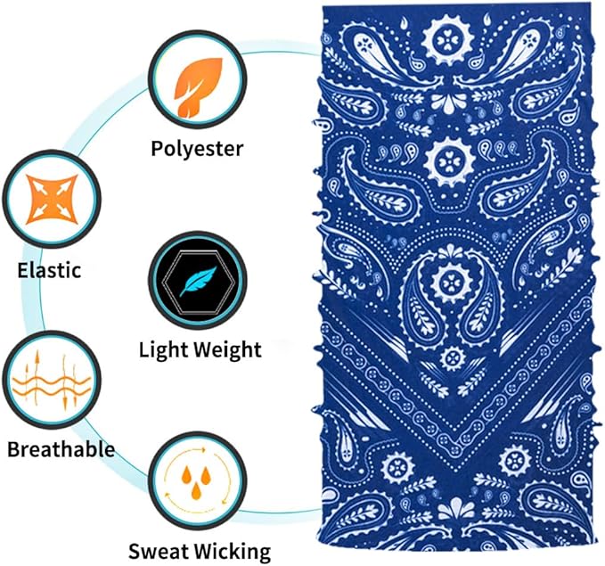 Neck Gaiter Face Cover Bandana Mask Scarf, Breathable Sun& Dust-proof for Cycling Running Fishing Hiking