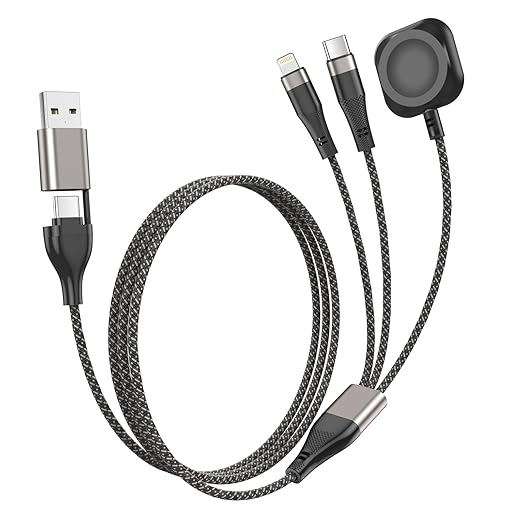 Upgraded 3 in 2 USB C Multi Charging Cable for Apple Watch for iPhone 16 Fast Charger | 6FT Travel Essentials for iWatch Ultra-SE10, iPhone 11-16, S23-S25