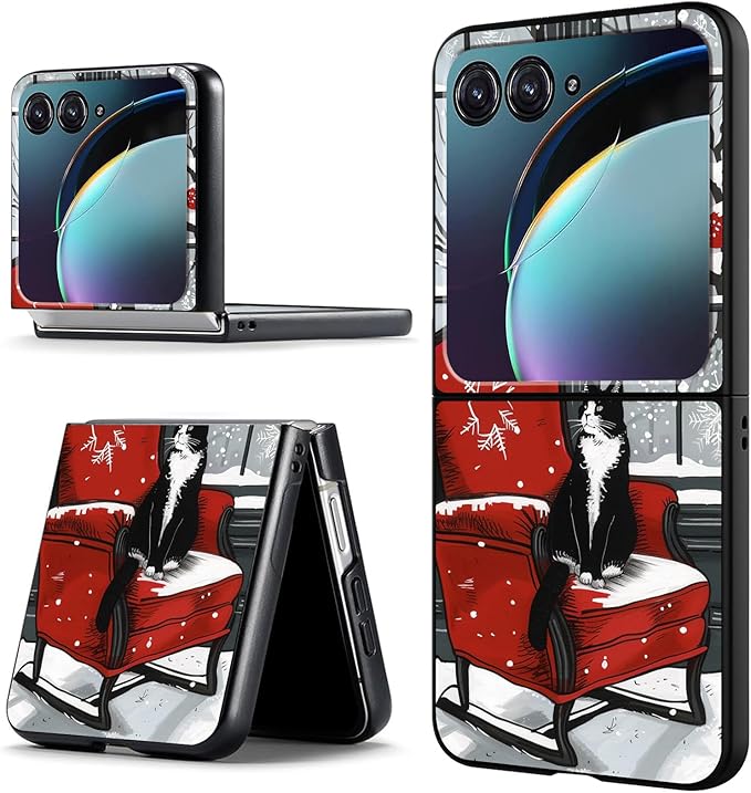 for Motorola Razr Plus 2025 Case,for Razor Plus 2025 Phone Case Cute Slim Hard PC Ultra-Thin Anti-Scratches Shockproof Protective Cover,Cute Cat Snow