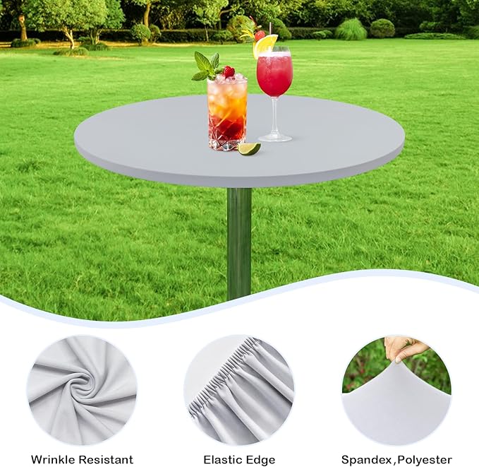 Wolkemer 4 Pack 2 Foot Silver Fitted Tablecloth 24 Inch Round Elastic Edges Table Cloth, Spandex Stretch Table Cover with Machine Washable Fabric for Wedding Party Picnic Dining Indoor Outdoor