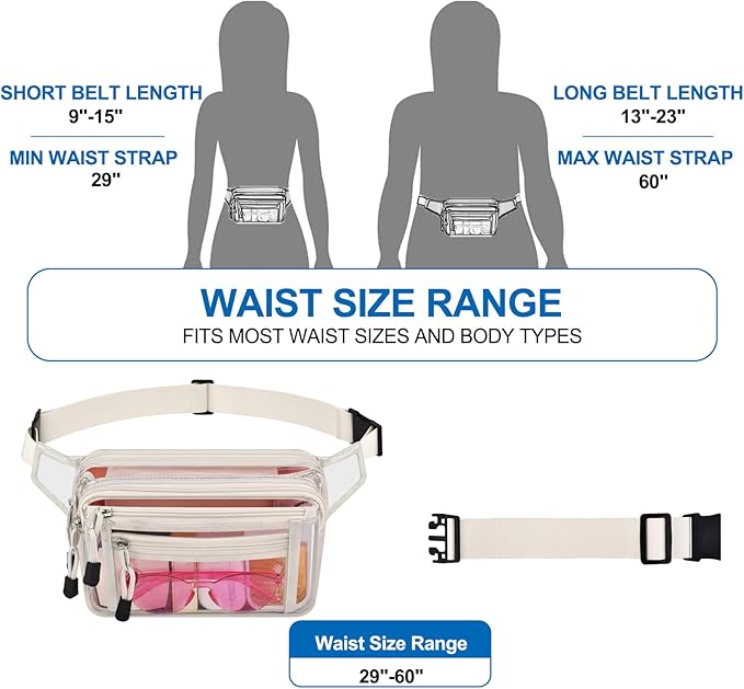 Clear Bag Stadium Approved Clear Fanny Pack for Women for Work,Multi-purpose Waist Bag for Travel & Sporting Event