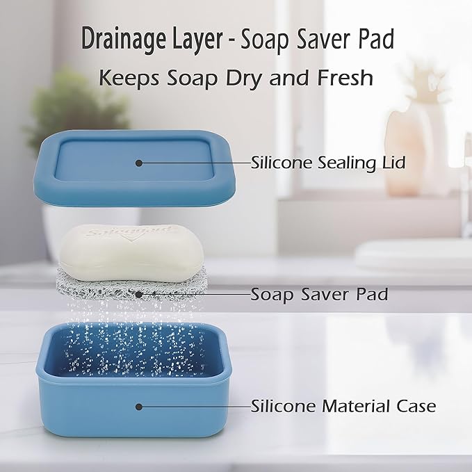 AIDIMMING Leak Proof Silicone Travel Soap Case with Drain Pad, Shatterproof Compact Bar Soap Container with Lid, Shatterproof Portable Soap Holder for Bar Soap, Travel Gym Camping(Dark Blue)