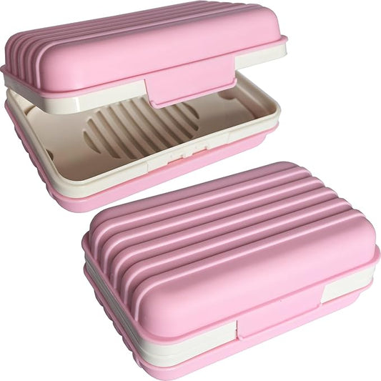 2 PackTravel Soap Case Soap Dish with Lid Portable Soap Box Container Draining Soap Holder for Traveling, Camping, Shower, Hiking, Gym, Leakproof, Pink