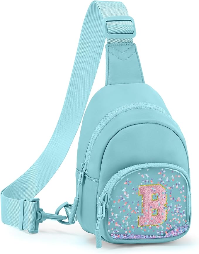 Viverte Birthday Gifts for Girls Small Clear Initial Sling Bag Crossbody Bag Purse Fanny Packs Personalized Monogrammed Gifts for Girls (Icing Blue-B)