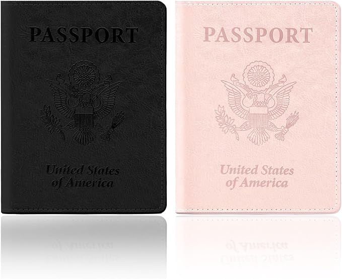 Black and Rose Gold Passport Holder, 2 PCS Passport Holder for Travel, Travel Passport Holders Must Haves for Women Men, Passport Cover Passport Wallet Case Holders for Travels Cruise Ship Essentials