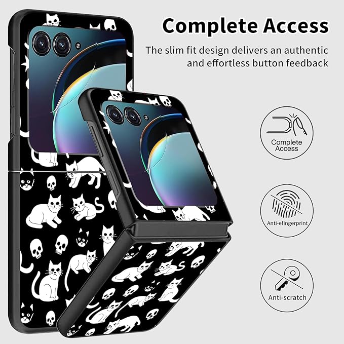 for Motorola Moto Razr Plus 2024 Case,for Moto Razr 50 Ultra Case Cute Slim Hard PC Thin Anti-Scratches Shockproof Protective Phone Cover for Motorola 50 Ultra,Black White Cat