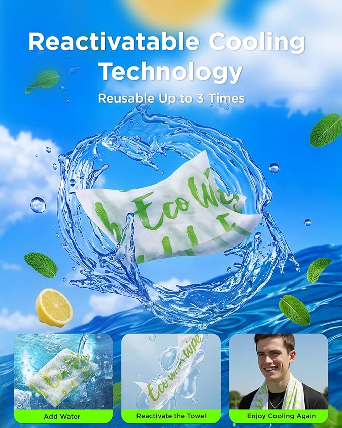 CoolRush Towel for Body – 5 Pack Individually Wrapped Cooling Wipes | Instant Cooling Neck Wrap, Alcohol-Free Sweat Cooling Towel for Adults | Reusable, Travel, Gym, Music Festival, Camping Essentials
