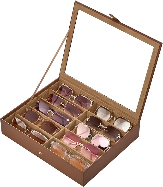 Lolalet 10/20 Slots Sunglasses Organizer Box, Eyeglasses Eyewear Holder Case for Multi Pairs Collection