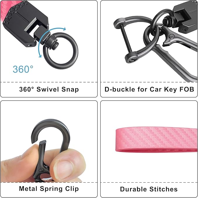 OHKYOOT Leather Car Keychain,Carabiner Clip Key Fob Keychain for Home Car Keys Women Men