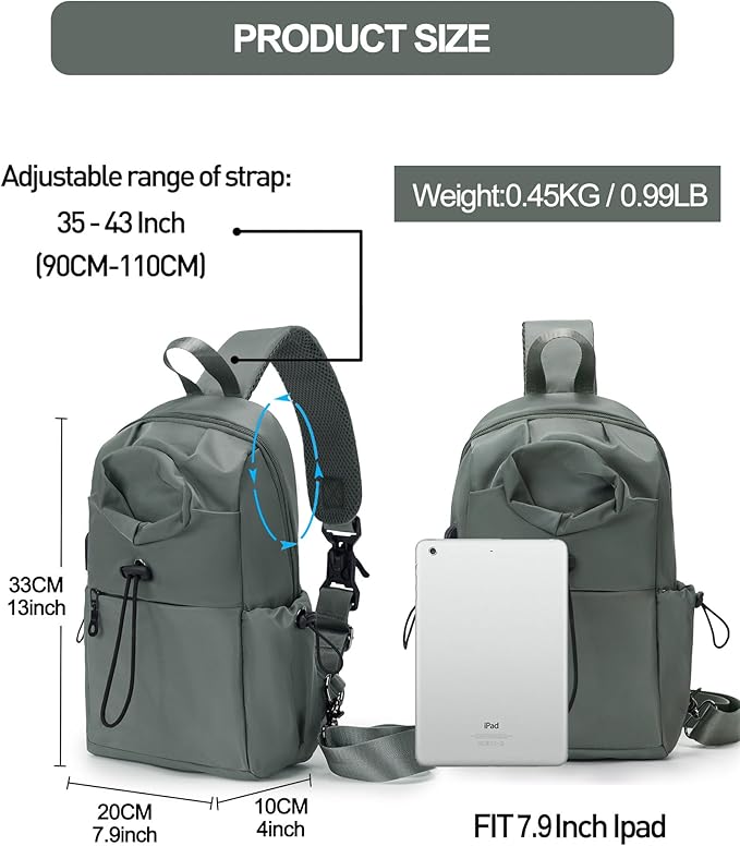 SEAFEW Small Green Sling Crossbody Backpack Shoulder Bag for Men Women - Mini One Strap Sling Bag Fanny Pack Daypack, Waterproof Nylon Chest Bag for Motorcycle Hiking Travel Gym Sport