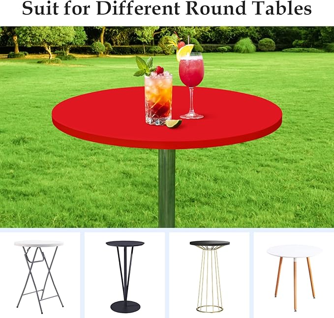 Wolkemer 2 Pack 3 Foot Red Fitted Tablecloth 36 Inch Round Elastic Edges Table Cloth, Spandex Stretch Table Cover with Machine Washable Fabric for Wedding Party Picnic Dining Indoor Outdoor
