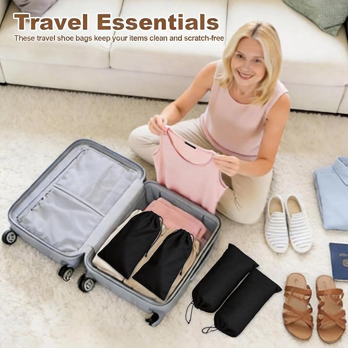 10 Pcs Single Shoe Bags for Travel,18"X9"shoe travel bag for Packing Dustproof Shoe Bag storage Sneaker Travel Bags Washable & Reusable dust bags for Boots Handbags Shoes & Toys (Black)