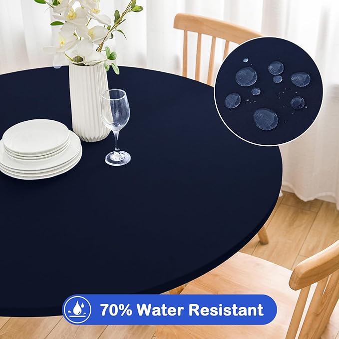 Wolkemer 4 Pack 5 Foot Navy Blue Fitted Tablecloth 60 Inch Round Elastic Edges Table Cloth, Spandex Stretch Table Cover with Machine Washable Fabric for Wedding Party Picnic Dining Indoor Outdoor