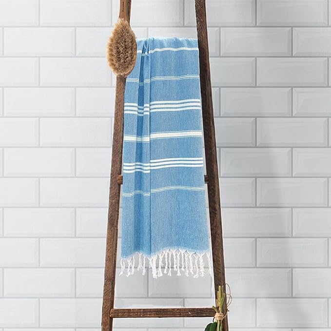 cabanana Turkish Beach Towel Oversized - 40"x70" Quick Dry Sand Free Thin Beach Towels for Adults,Extra Large Cotton Lightweigh Travel Towel for Beach Accessories (Sky Blue)