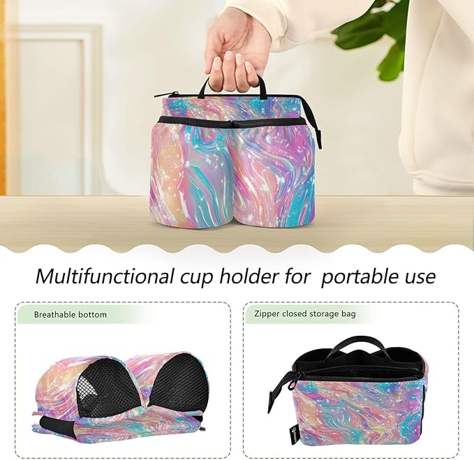 Luggage Cup Holder for Suitcases Free Hands Suitcase Cup Holder Travel Luggage Drink Holder Portable Luggage Cup Caddy Bag Carrier with Handle Pink Liquid Gradient