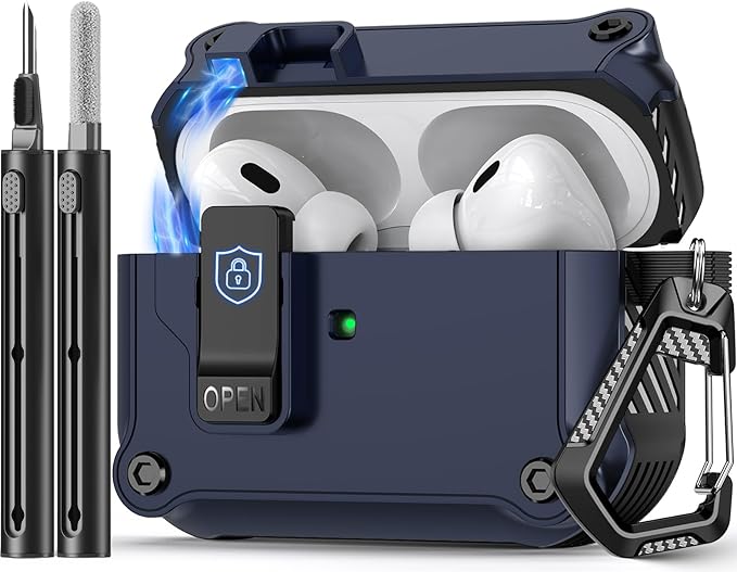 Pohgelan Compatible with AirPods Pro 2nd/1st Case,Magnetic Automatic Lock with Cleaning Kit,Compatible with Magsafe Cover -Blue