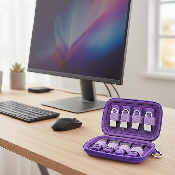 USB Flash Drive Organizer Case – Hard Shell Holder for 8 Thumb Drives & SD/Memory Cards – for SanDisk for Samsung - Storage for Students, Photographers & IT Pros– Travel & Office Use – Bag Only-Purple