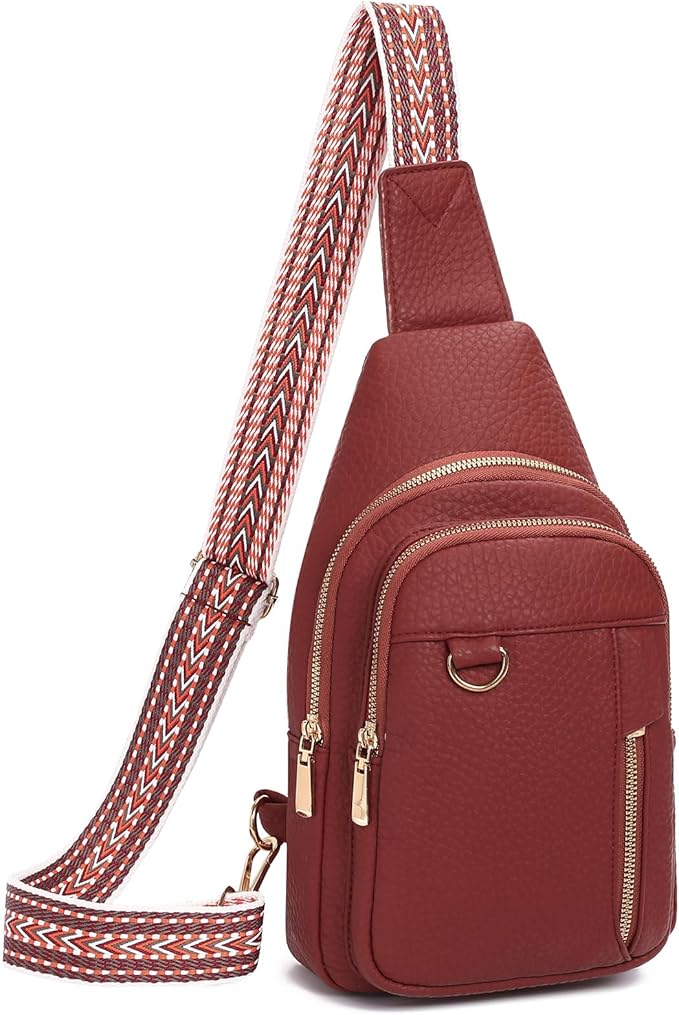 GAEKEAO Sling Bag for Women Vegan Leather Crossbody Bags Travel Fanny Pack Chest Bag Purse with Adjustable Wide Guitar Strap