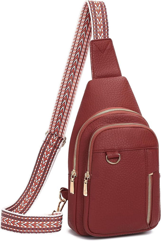 GAEKEAO Sling Bag for Women Vegan Leather Crossbody Bags Travel Fanny Pack Chest Bag Purse with Adjustable Wide Guitar Strap