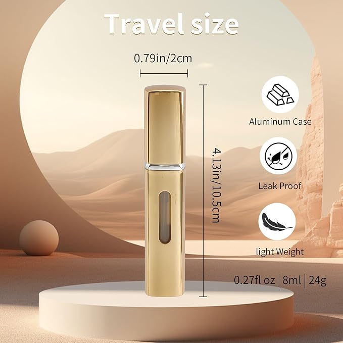 JEPELUS 6 PCS Portable Refillable Travel Perfume Atomizer, 8ml Cologne Travel Spray Bottle Empty, Mini Refill Perfume Sprayer Dispenser for Women Men, Unique Bottom-Filling Leak-Proof Scent Pump Case