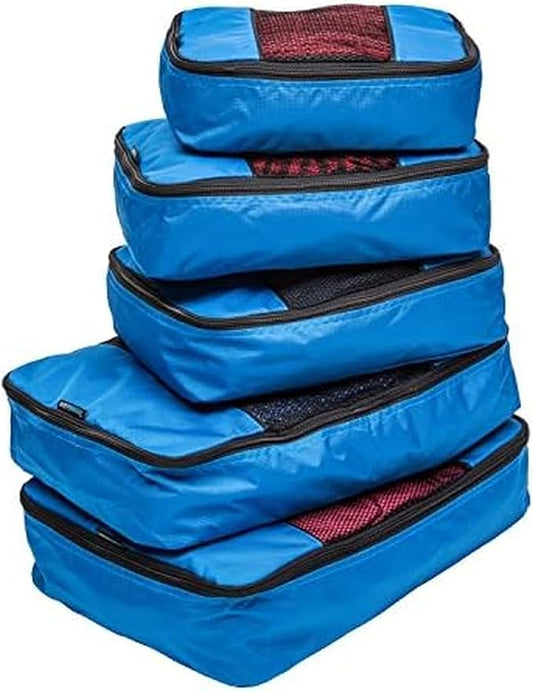 Travel Wise Packing Cubes for Travel - 5 Piece Set with Pattern Design, Lightweight Ripstop Nylon Luggage Organizers with Mesh Panel, Small Medium Large Sizes