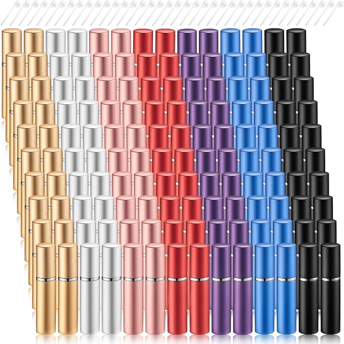 Motiskyy 140 Pcs 5ml Mini Perfume Atomizer Refillable Travel Spray Bottles Bulk Empty Dispenser Kit for Perfume Makers with Refill Pump Transfer Tool for Outgoing Fragrance Vendor Samples