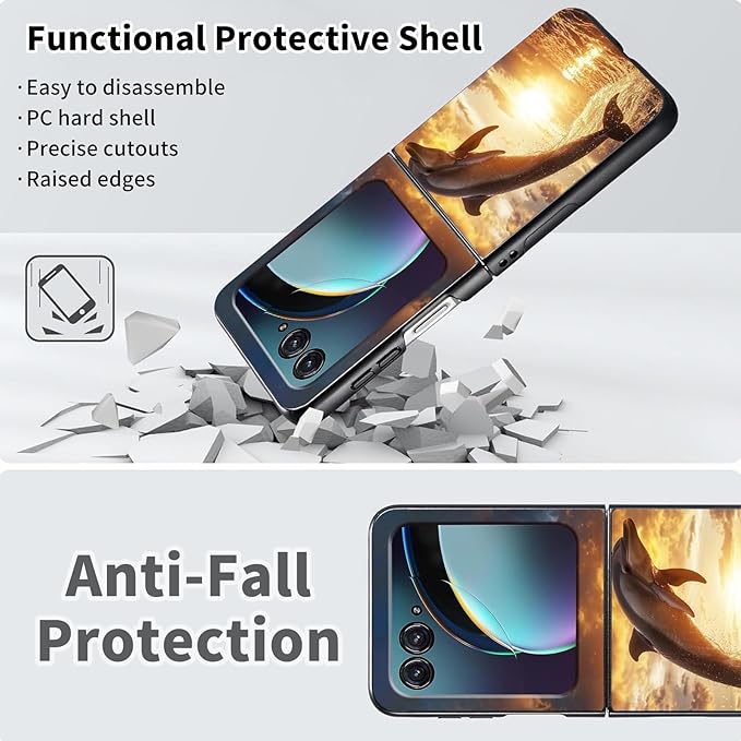for Motorola Razr 2025 Case,for Moto Razr 60 Phone Case Cute Slim Hard PC Ultra-Thin Anti-Scratches Shockproof Protective Phone Cover,Golden Dolphin Sunset