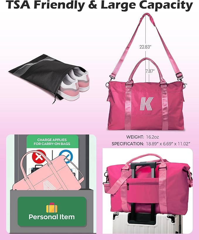 Teen Girl Gifts Trendy Stuff, Birthday Gift, Girl Travel Bag, Sports Bag, Personalized Weekender Bag, Monogram Overnight Bag Gift for Her (Letter B)