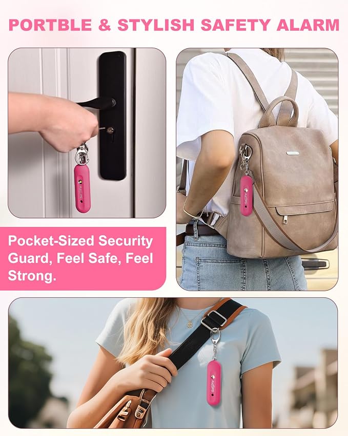 Personal Safety Alarm for Women - Waterproof Rechargeable Security Alarm - 140dB Extra Loud Siren with SOS Strobe Light - Self Defense Keychain for Women Girls Teens Seniors(Cherry)